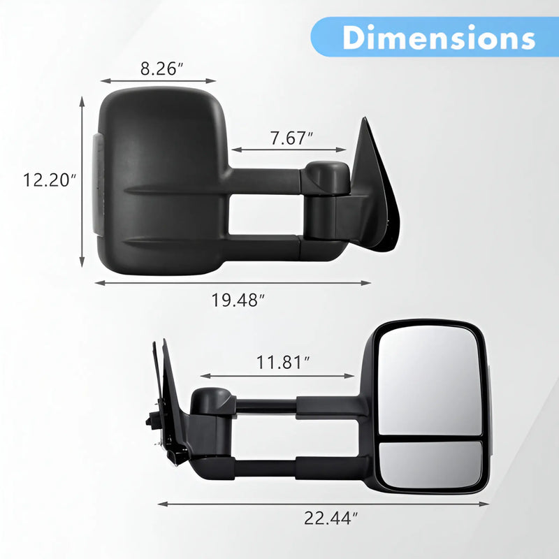 Manual Fold Extendable Tow Mirrors for 2005-2015 Toyota Hilux