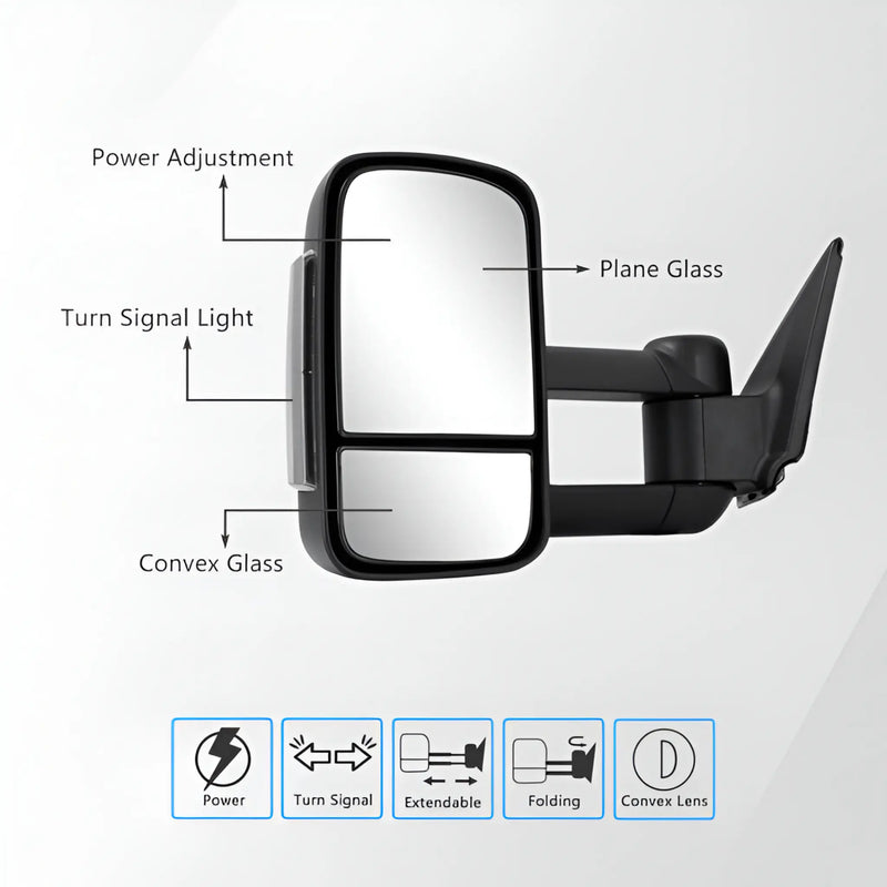 Manual Fold Extendable Tow Mirrors for 2005-2015 Toyota Hilux
