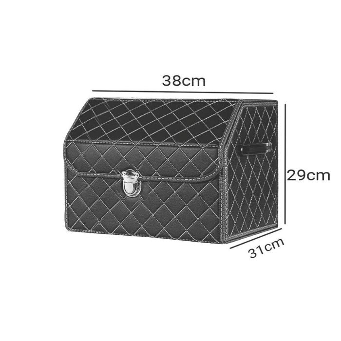 1x Car Trunk Organizer Box with Lid PU Leather Auto Storage Bag Collapsible