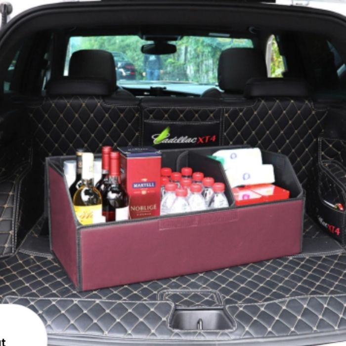 Red SOGA™ Leather Storage Box Car Boot Organiser